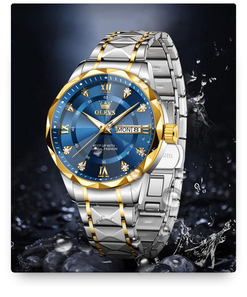 OLEVS Watches for Men Luxury Diamond Casual Large Dial Watches Stainless Steel Waterproof Business Dress Analog Luminous D...