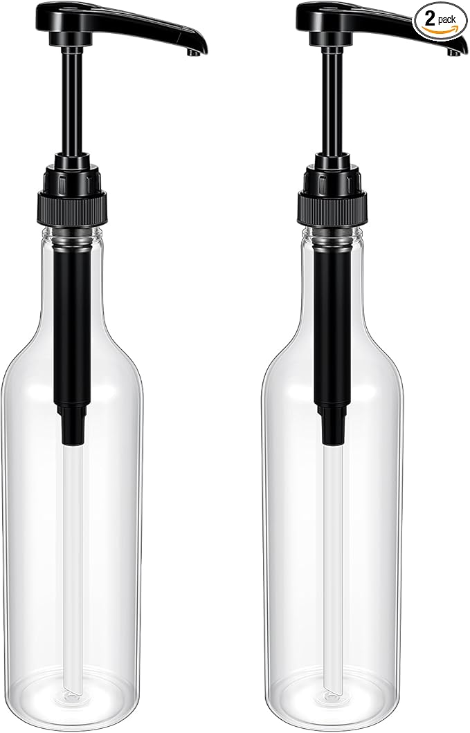 Maxdot 2 Pcs 25 oz Syrup Bottles with Pump Long Neck Bottles Plastic Syrup Pump Dispenser for Coffee Bar Accessories Home Party