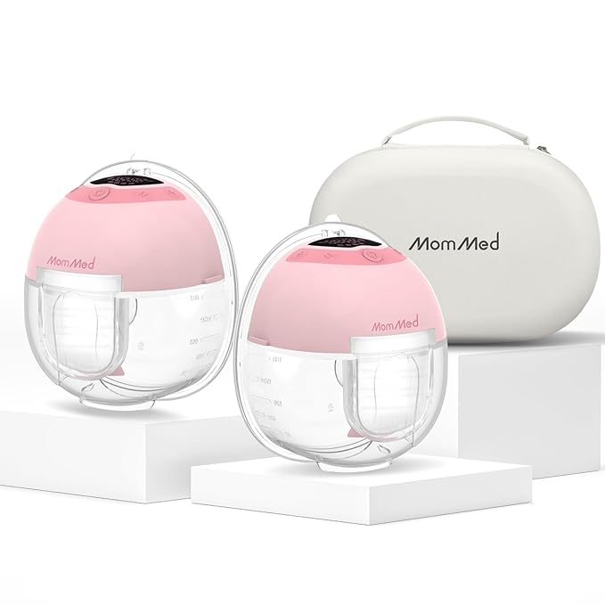 MomMed S33 Wearable Breast Pump with Case, Ultra-Quiet in-Bra Pump for Work & Night, One-Tap Pause, Night Light, Leakproo...