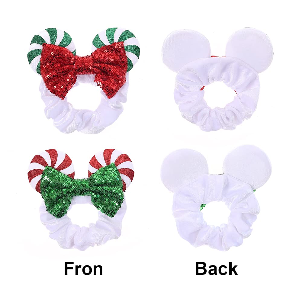 JIAHANG Christmas Velvet Mouse Ear Hair Scrunchies Lollipop Sequins Bow Ponytail Holder Festival Costume Hair Accessories for Wo