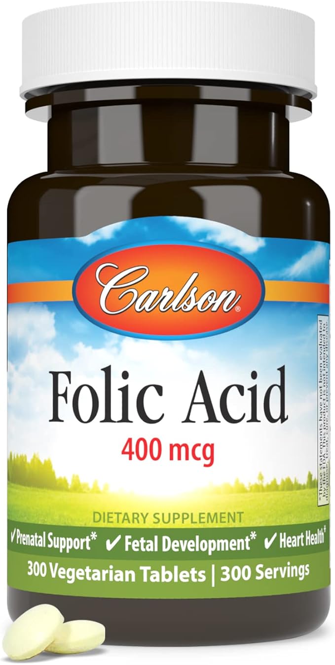 Carlson - Folic Acid, 400 mcg, Provides Important Prenatal Support, Fetal Development, 300 Tablets