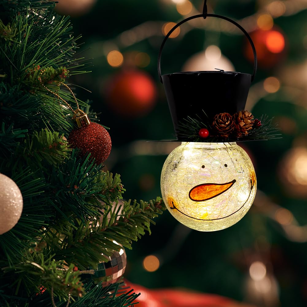 Starsoul Snowman Solar Lanterns  Christmas Outdoor Hanging Lantern Waterproof Decorative Snowman Lamps Decor For Garden  Patio  Yard  Porch  Xmas Holiday Party Decor (Pinecone)