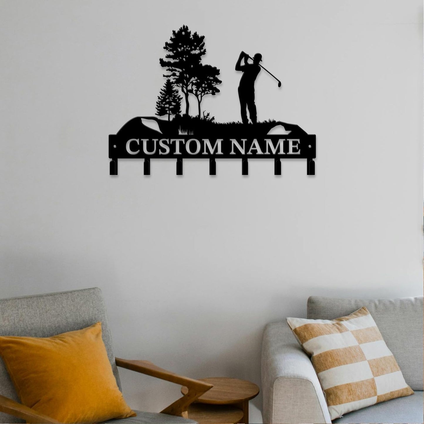 Personalized Custom Name Golf Ball Wall Keys Hooks,Metal Golf Art Clothes Hooks,Metal Golf Lover Wall Home Storage Decorative,For Front Door, Hallway, Kitchen, Bedroom,Keys,Hats (Style J)