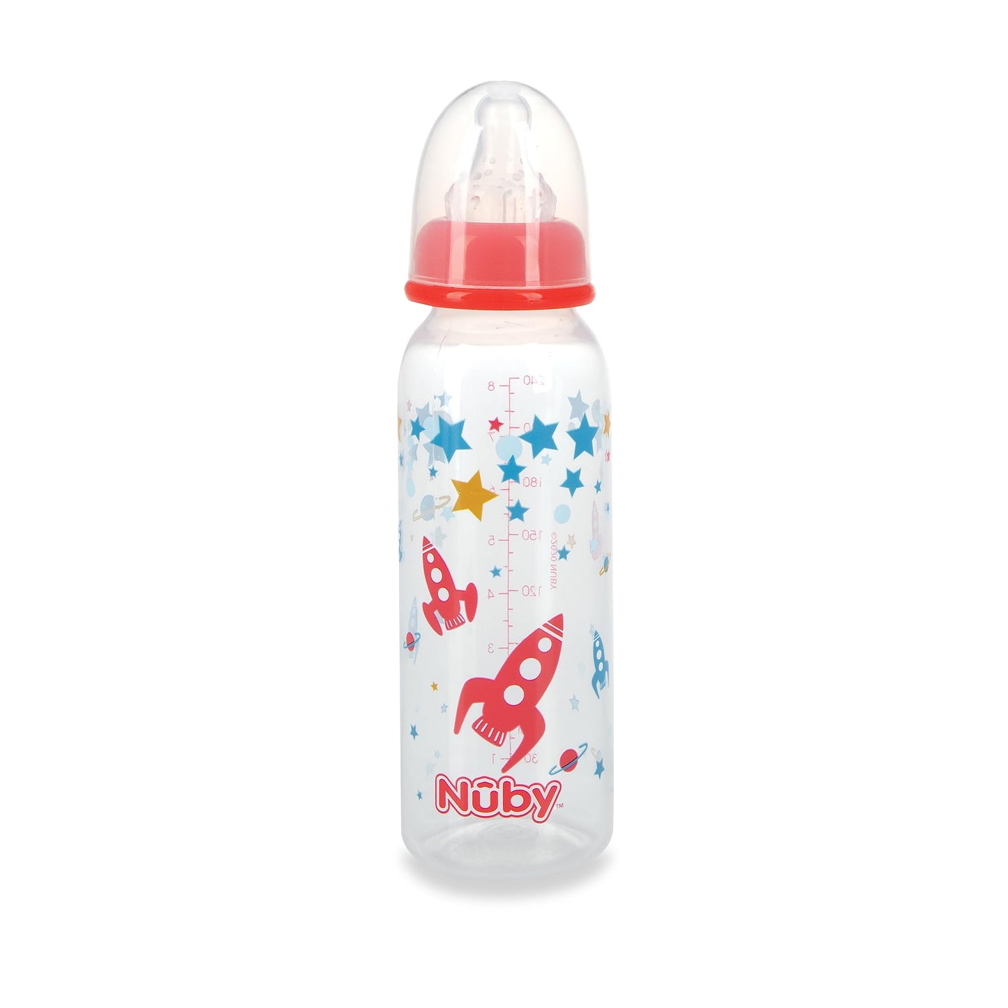 Nuby Standard Neck Tinted Bottle, 8 Ounce, 1 Pack of 1 Bottle, Colors/Patterns May Vary