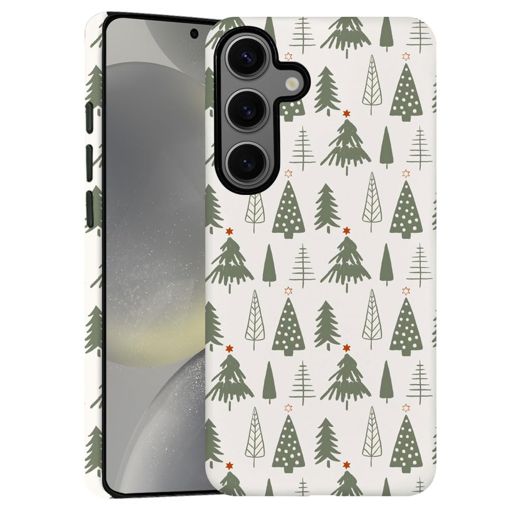 TnXee Case for Samsung Galaxy S23 FE,Merry Christmas Tree Green Pattern Phone Case Drop Resistant Frosted 2 in 1 Solid Dual-Laye