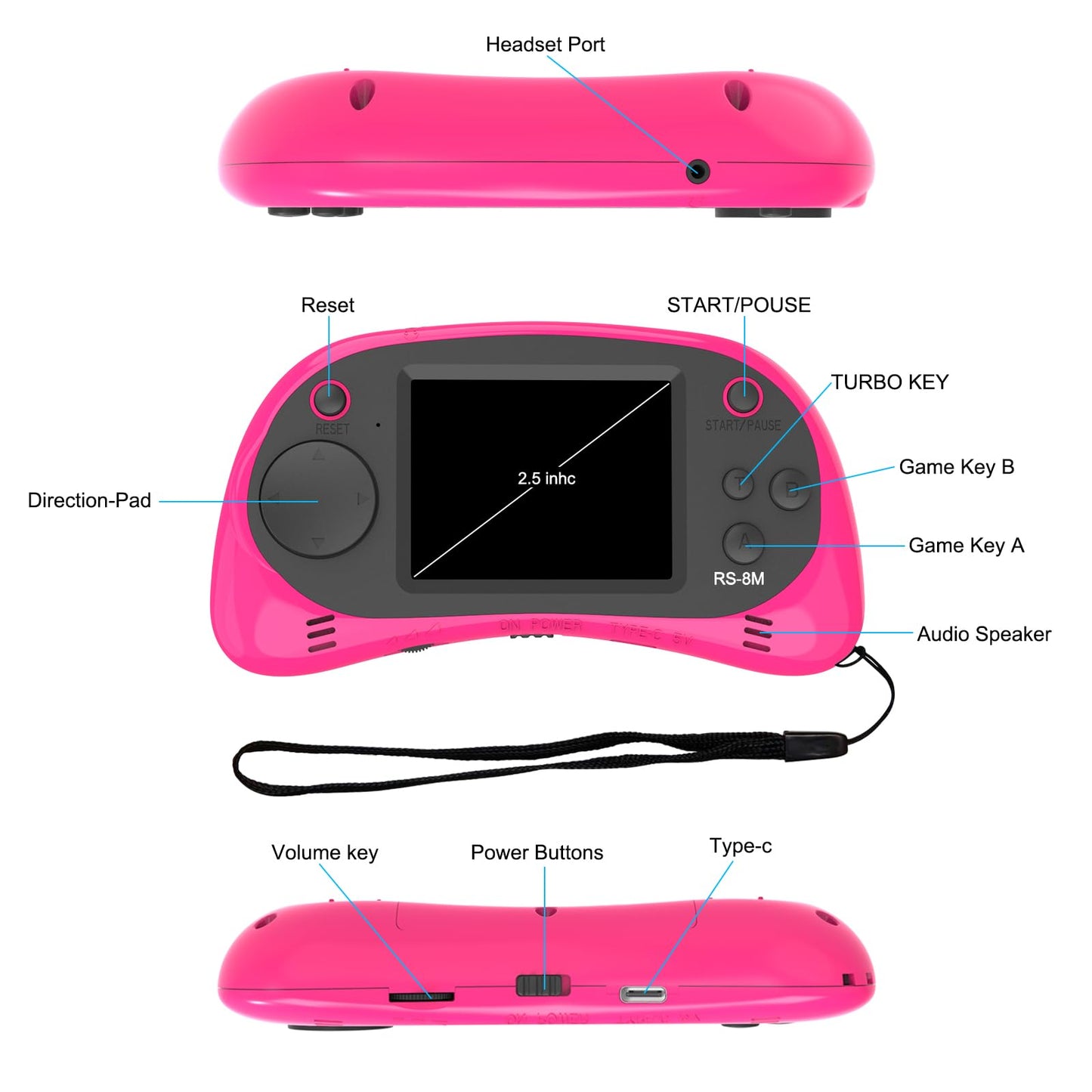 Kids Handheld Portable Video Game Player with 200 Games - 16 Bit 2.5 Inch Screen Mini Retro Electronic Machine for Boys Girls