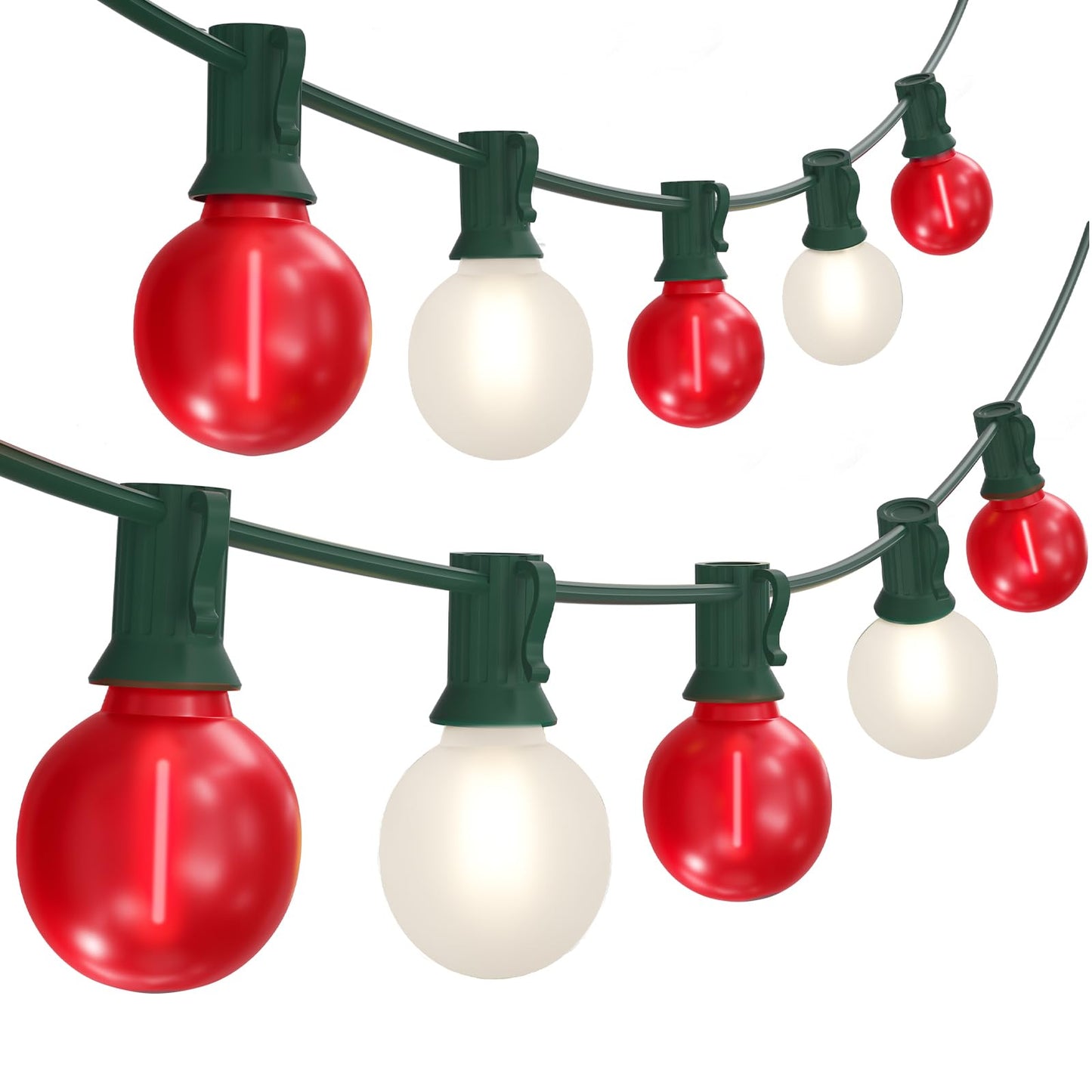 Sunsgne G40 Led Christmas Globe Lights - 50Ft Xmas Lights With 25 Led Frosted Red And White Christmas Bulbs For Indoor Outdoor Holiday Party Roofline Backyard Garden Patio Tree Decoration