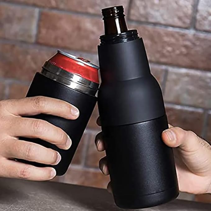 3 in 1 Beer Bottle and Can Cooler, Vacuum Insulated Double Walled Stainless Steel Cooler with Beer Opener, 12 oz Slim Can Insulator Holder (White)