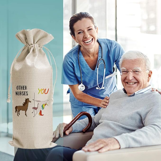 JioJio Chan Funny Other Nurses Me Horse Wine Bags, Nurses Week Gifts, Rn Gifts, Nicu, Registered, Lpn Nurse Gifts for Nurses, Burlap Drawstring Wine Bag, Funny Nurse Appreciation, Graduation Gifts
