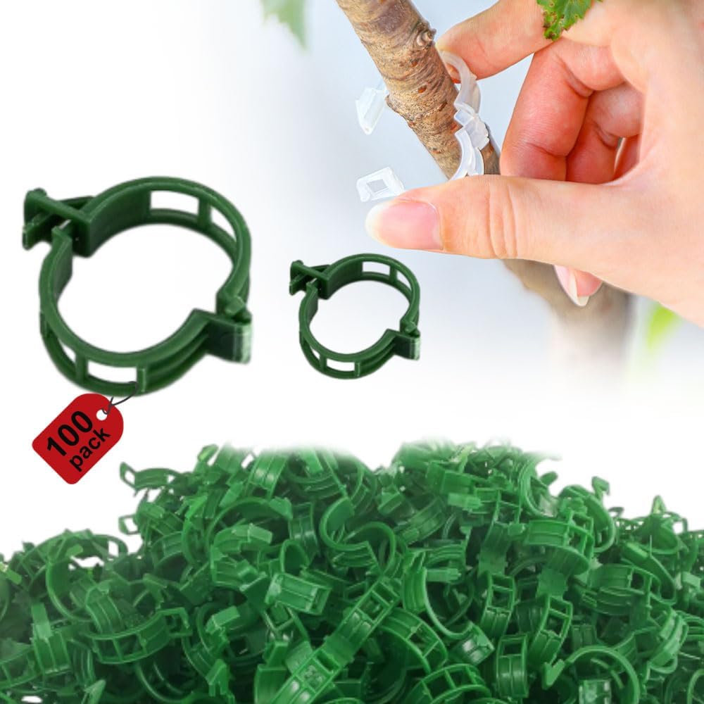 Plant Fixing Clip, Tomato Clips for String Trellis, Plant Wall Clips for Climbing Plants, Plant Wall Clips for Climbing Plants, Fixing Stem and Vine, Plastic Trellis Clips (Green-100pcs)