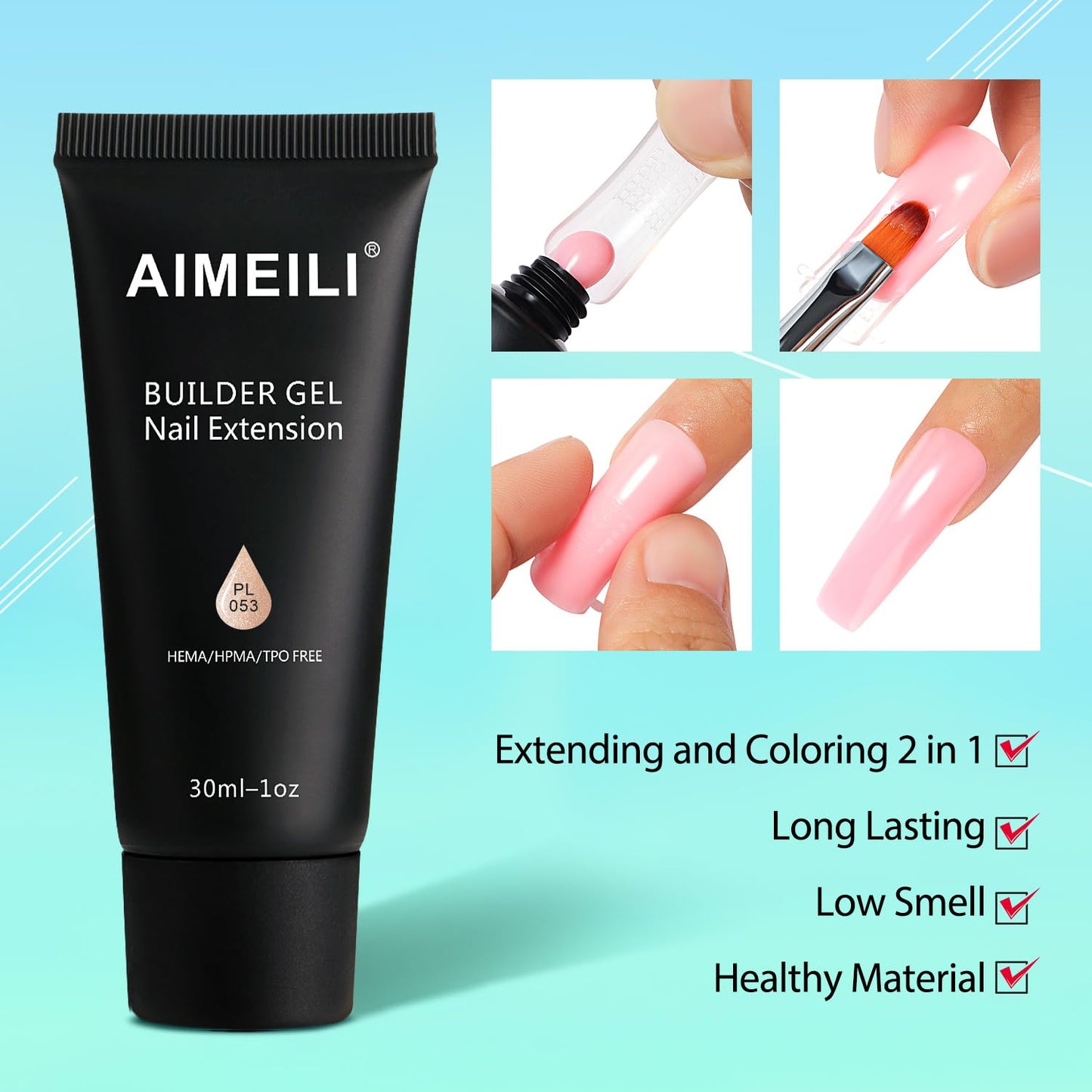AIMEILI Poly Nail Extension Gel Builder Nail Gel Hema Free Nail Enhancement Nail Art Design DIY Salon Gift for Women - 054