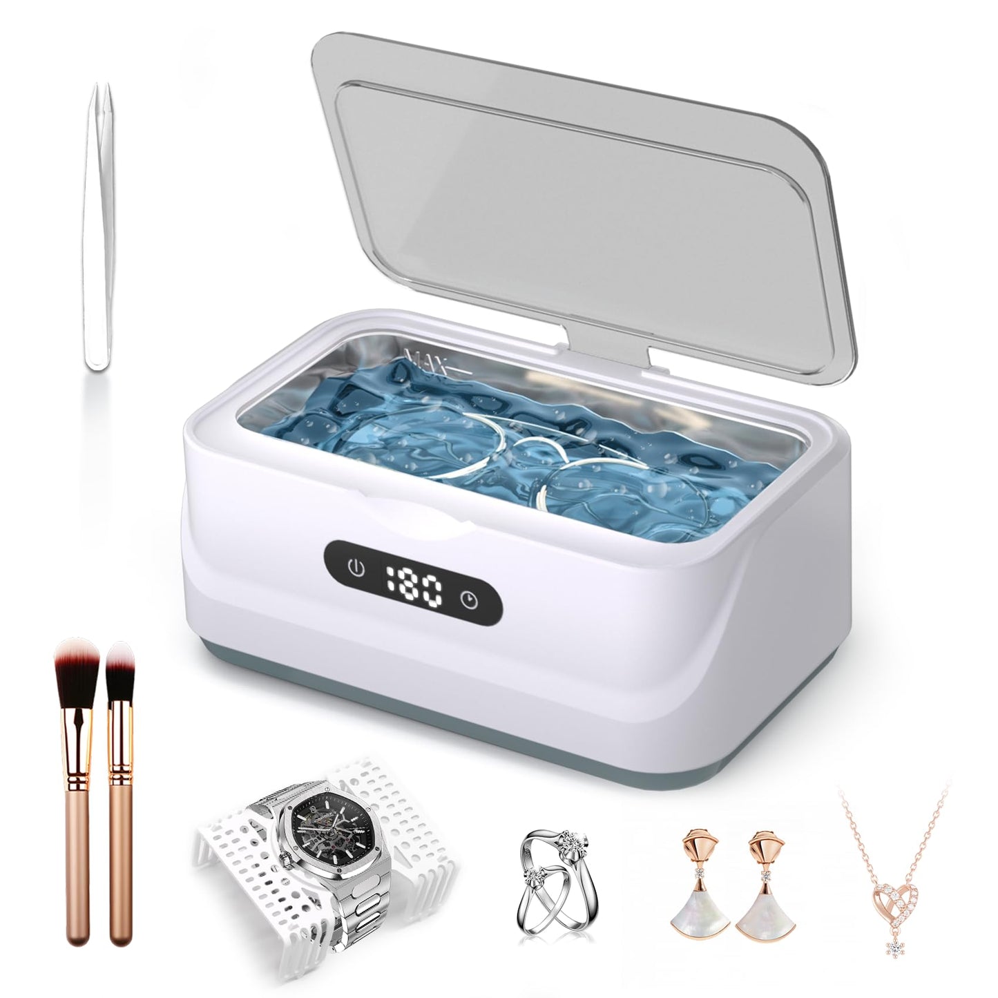 Klivvio Ultrasonic Jewelry Cleaner: 48Khz Ring Cleaner Ultrasonic Machine with Digital Timer, 4 Cleaning Modes, 24W Sonic Cleaner for Jewelry, Glasses, Retainer, Watch Strap, Home & Travel Use, 13.5oz