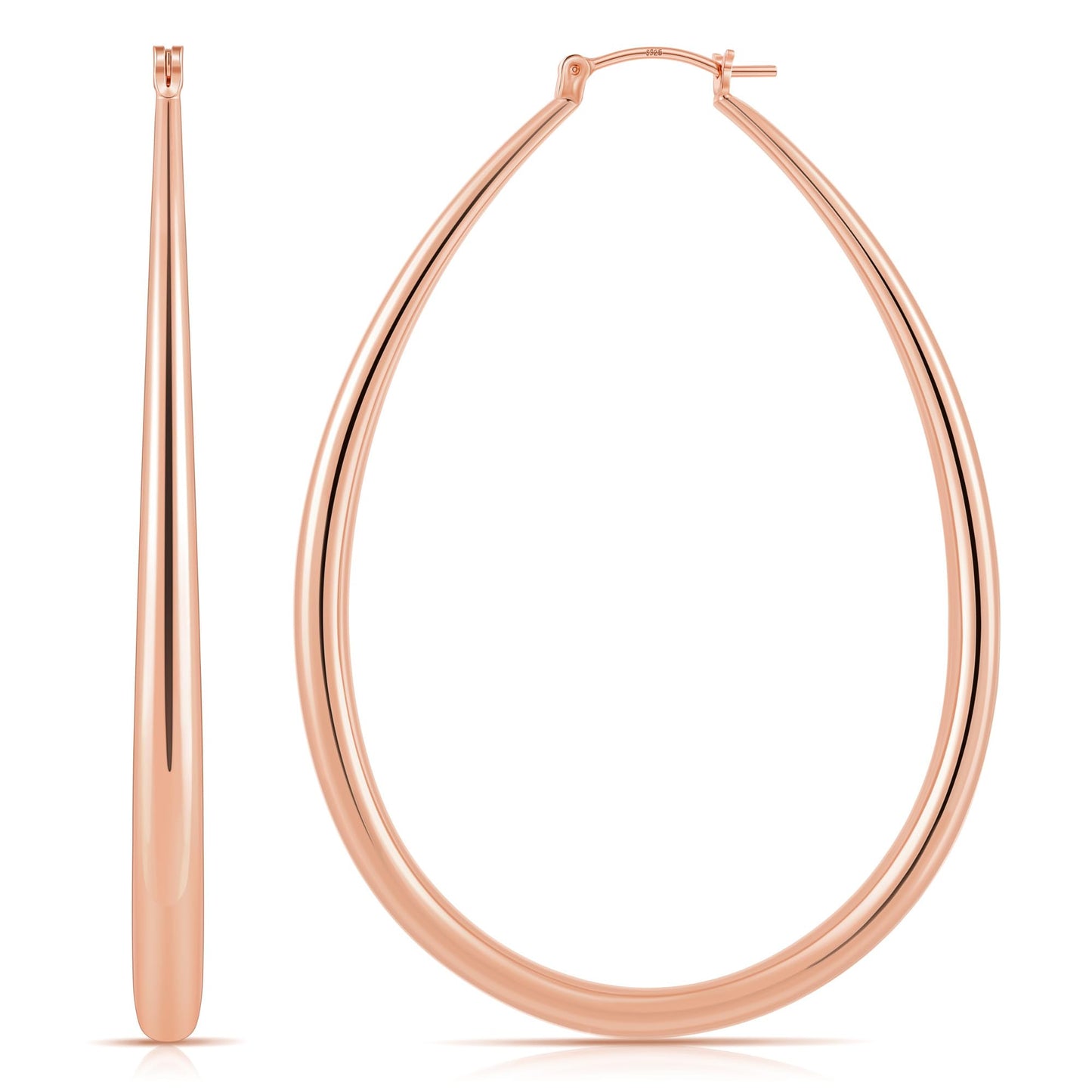 Gacimy Rose Gold Chunky Hoop Earrings for Women, 14K Rose Gold Plated Oval Hoop Big Earrings with 925 Sterling Silver Post, 70mm
