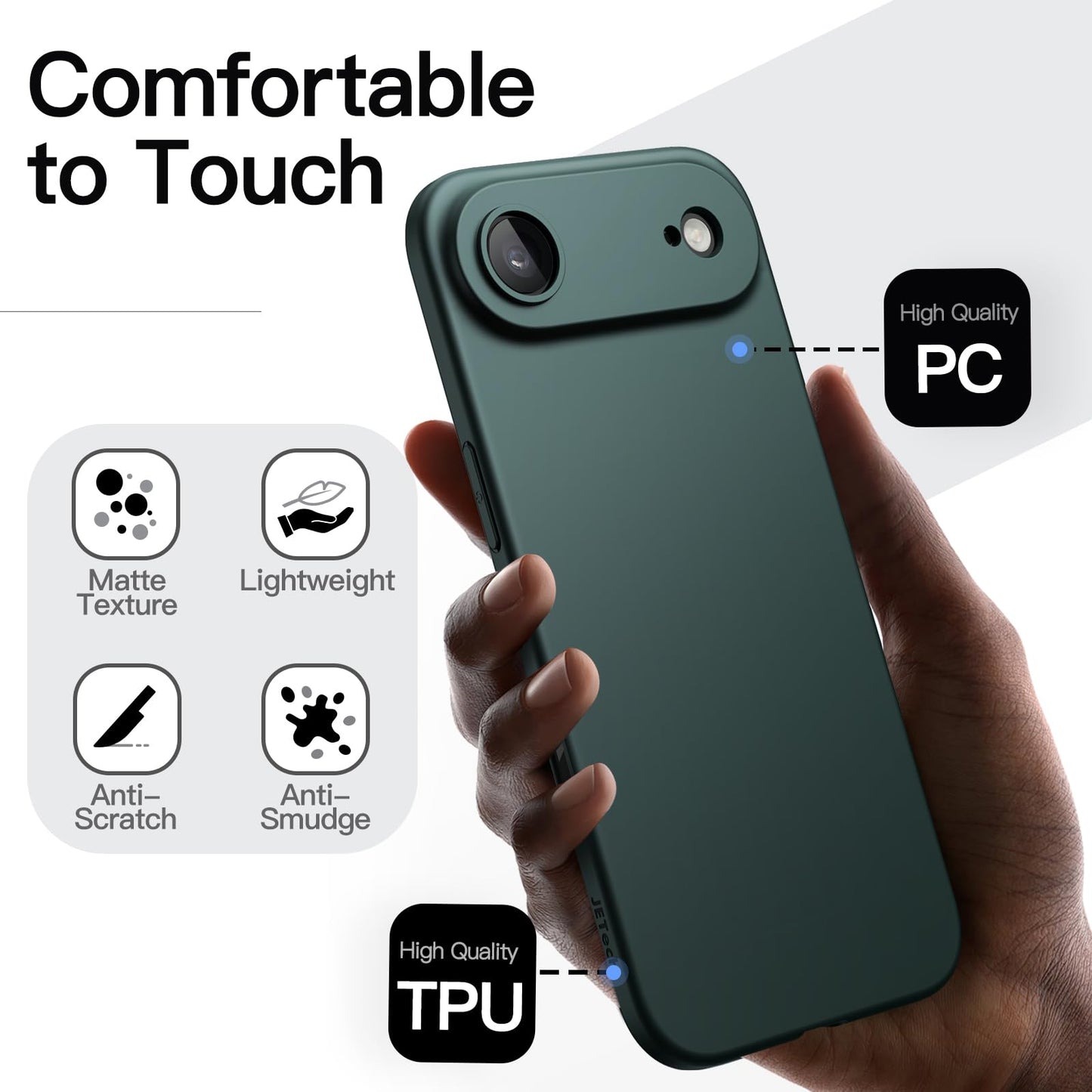 Jetech Slim Case For Iphone 17 Air, Ultra-Thin Lightweight Minimalist Phone Cover With Camera Lens Protection, Matte Anti-Finger