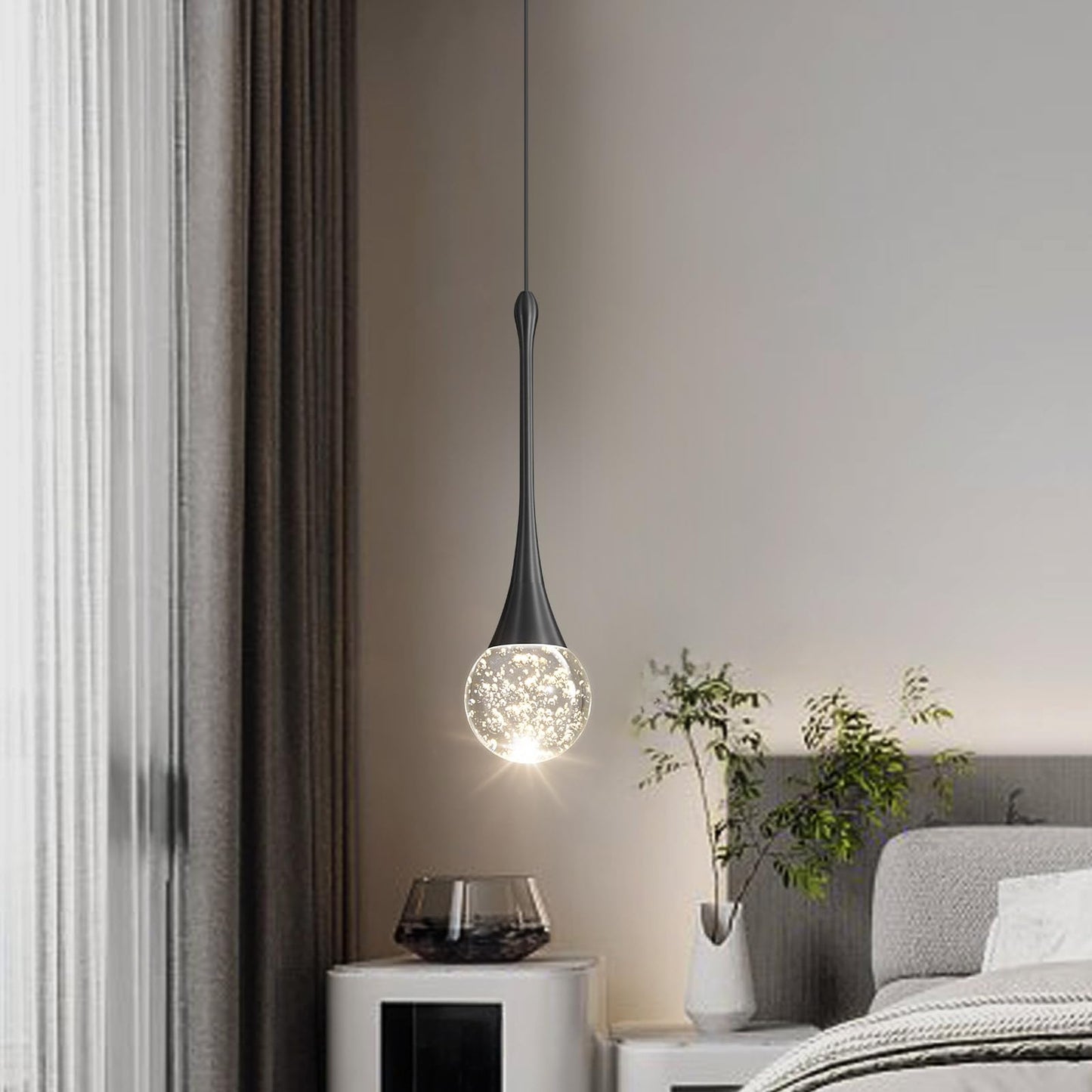 Cenozo Modern Pendant Lights For Kitchen Island Led Dimmable Crystal Glam Ceiling Pendant Lighting For Dining Room Hallway Bedroom Corner Lamp Black