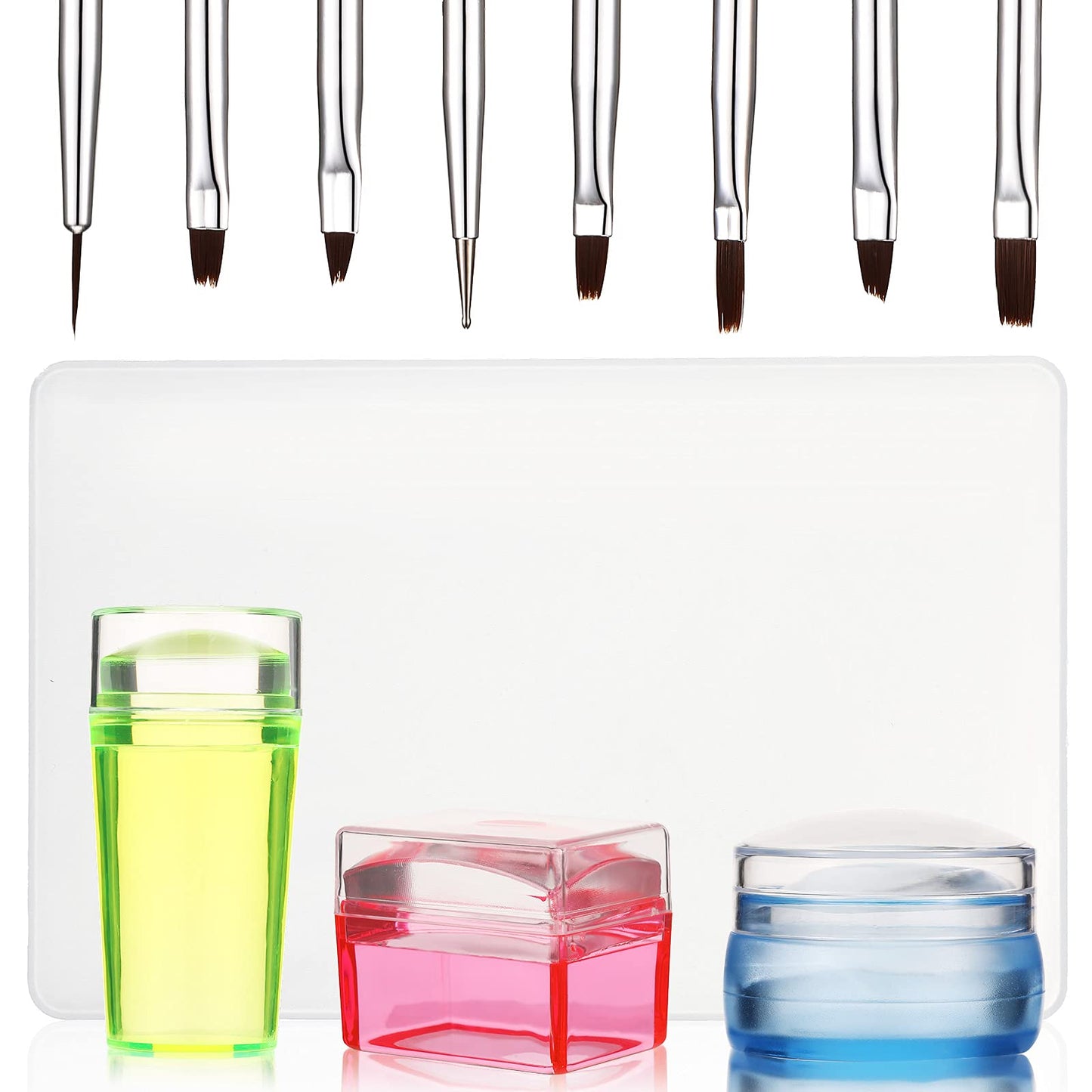 Leelosp 14 Pieces Clear French Tip Nail Stamp with Nail Art Brushes, Silicone Jelly Clear Stamper for Nails Include Gel Brush Po