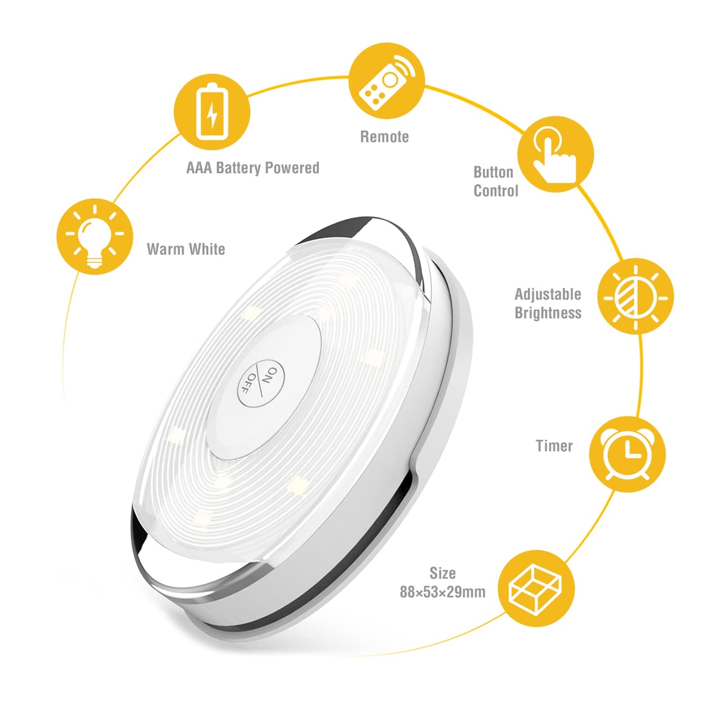 Shineled LED Puck Light, Battery Operated with Remote, Soft Lighting, Oval, 4000K Warm White, 6 Pack