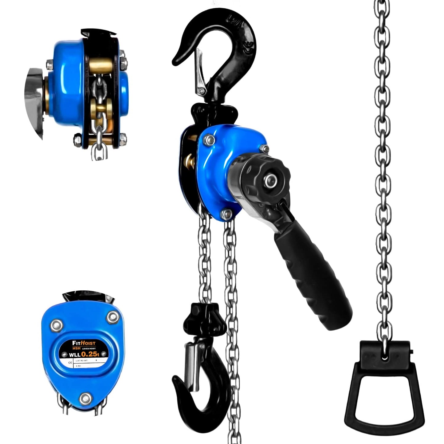 FITHOIST Mini Chain Hoist 1/4 ton 550Lbs Capacity 10ft Lift Small Come Along Alloy Steel G80 Chain 2 Heavy Duty Hooks, Manual lever chain hoist for Garages Warehouse Automotive Machinery