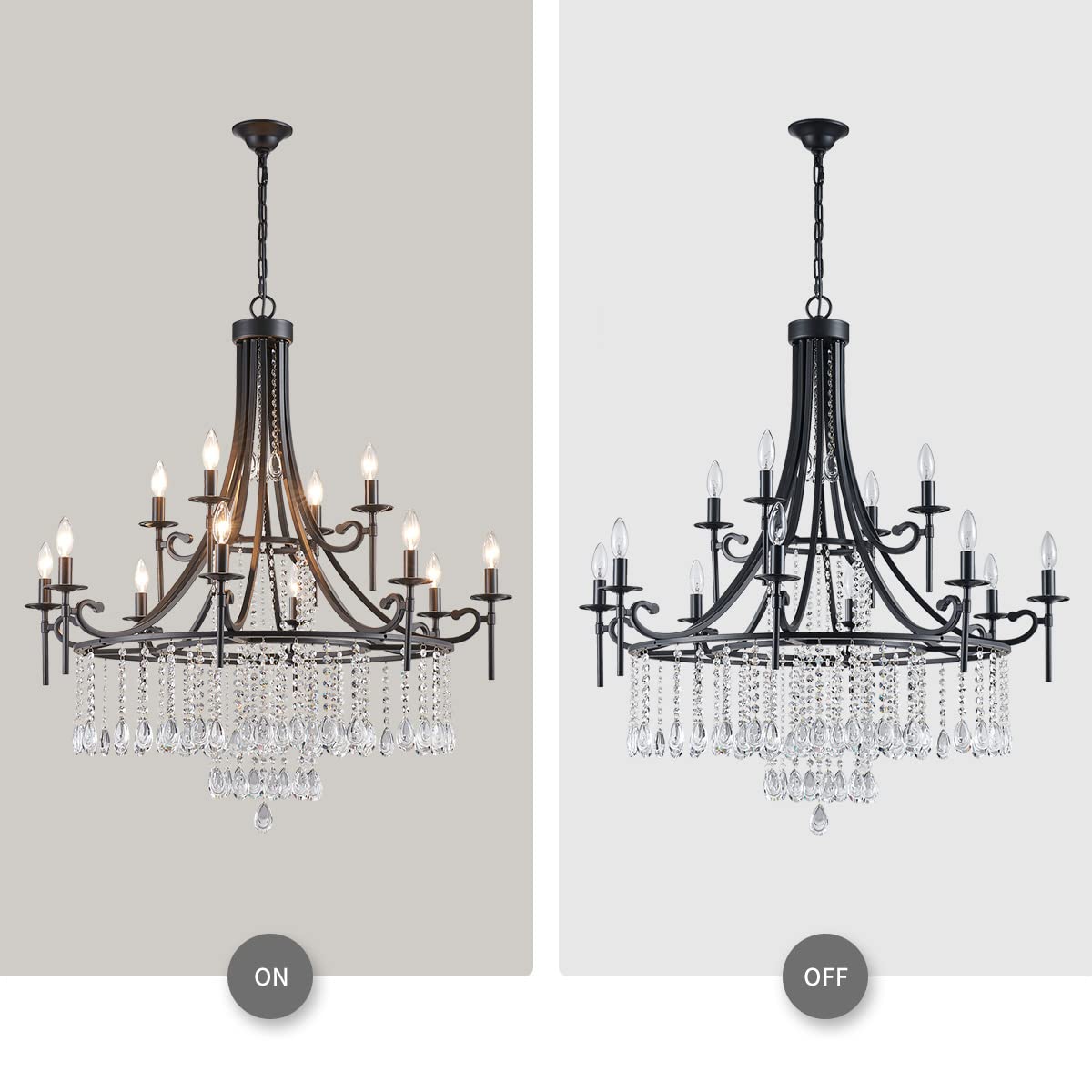 Wuzups Candle Chandelier 12-Light Wagon Wheel Pendant Ceiling Light Modern Lighting Fixture For Bedroom Hallway Bar Kitchen Dinning Living Room Bathroom  Black