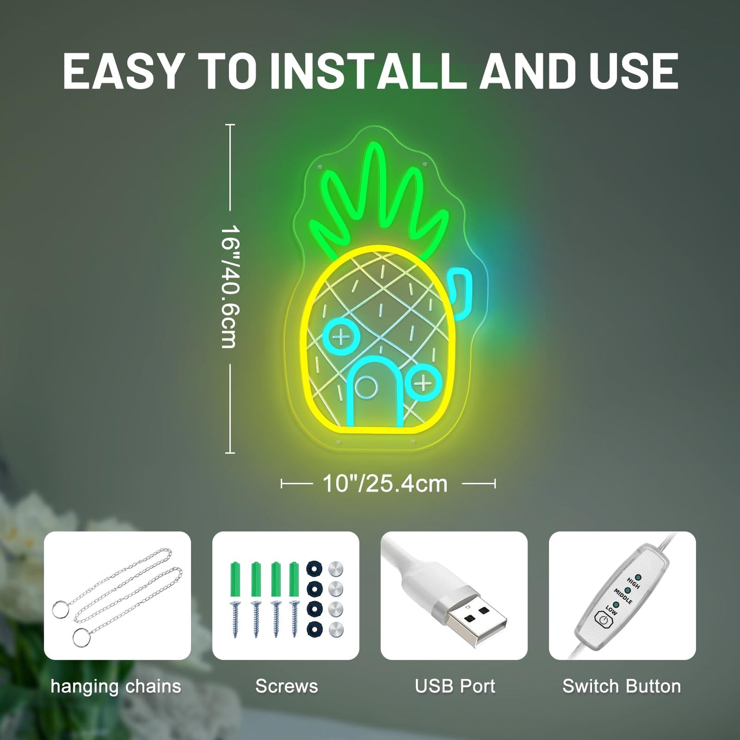 Pineapple House Neon Sign Dimmable Led Under Sea Pineapple Neon Light For Wall Decor Ocean Theme Kids Room Bedroom Gift