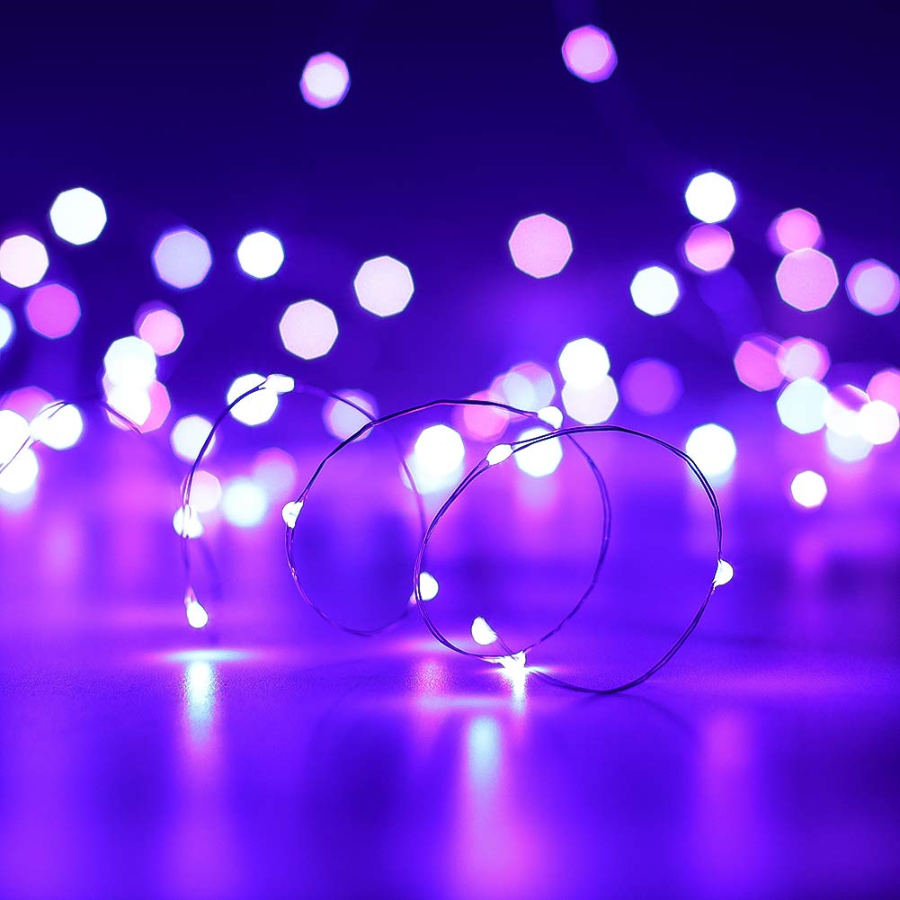 YKB Fairy String Lights - 6 Pack Battery Operated - 3.3ft Silvery Copper Wire - Purple - Model SO01-SSL-0506PP