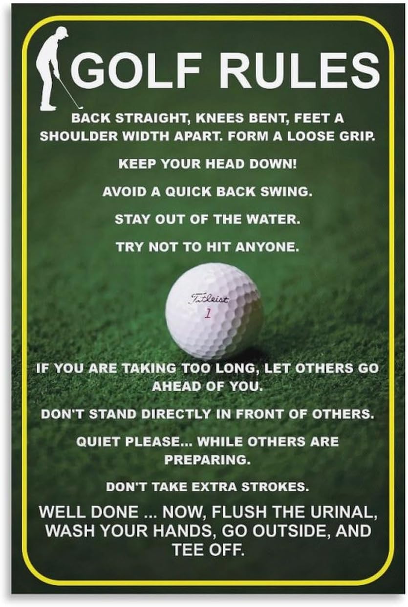 Funny Golf Rules Sign, Unique Man Cave Wall Art, Humorous Golfer Gift, Canvas Painting Posters And Wall Art Pictures Are Used For Room Aesthetics And Decoration 24x36inch(60x90cm)