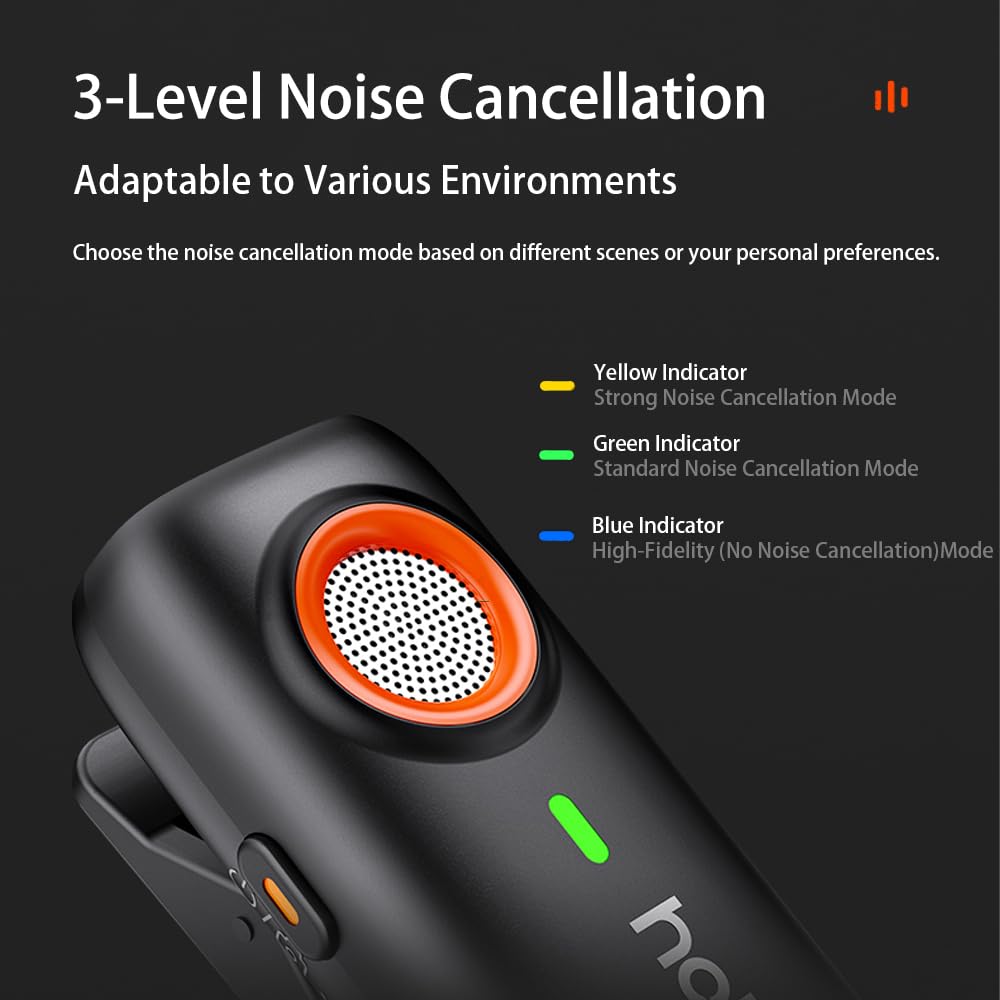 Hohem Mic-01 Wireless Lavalier Microphone, 3-Level Noise Cancelling Built-In Tf Card Slot Remote Shutter Control Clip On/Magnet