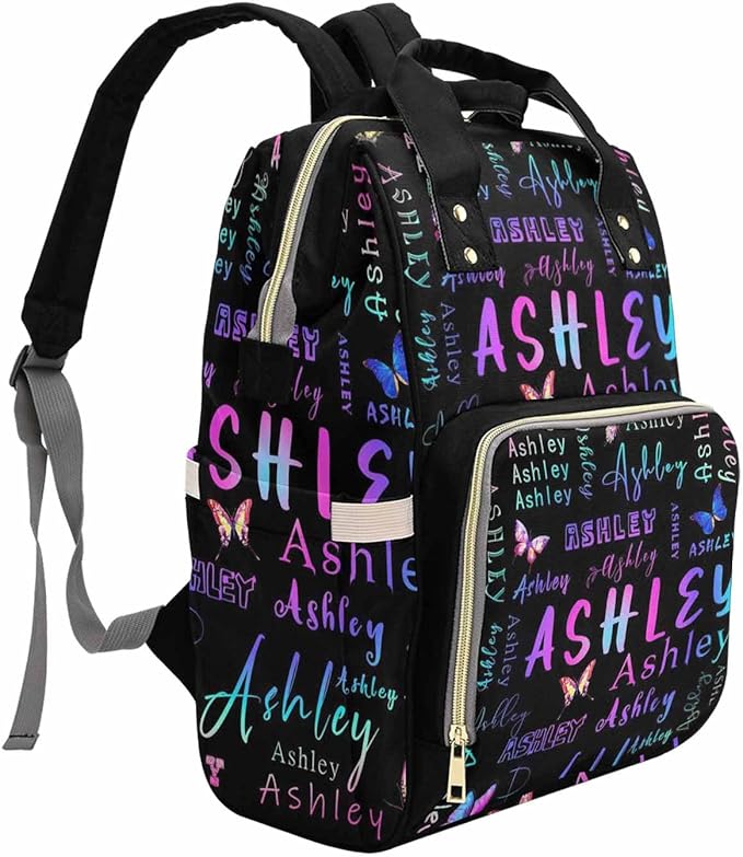 Customize Diaper Bag Large Capacity All-In-One Bags Casual Daypack Custom Diaper Bag with Name Personalized Nappy Bag for Holiday Travel, Colorful Butterfly