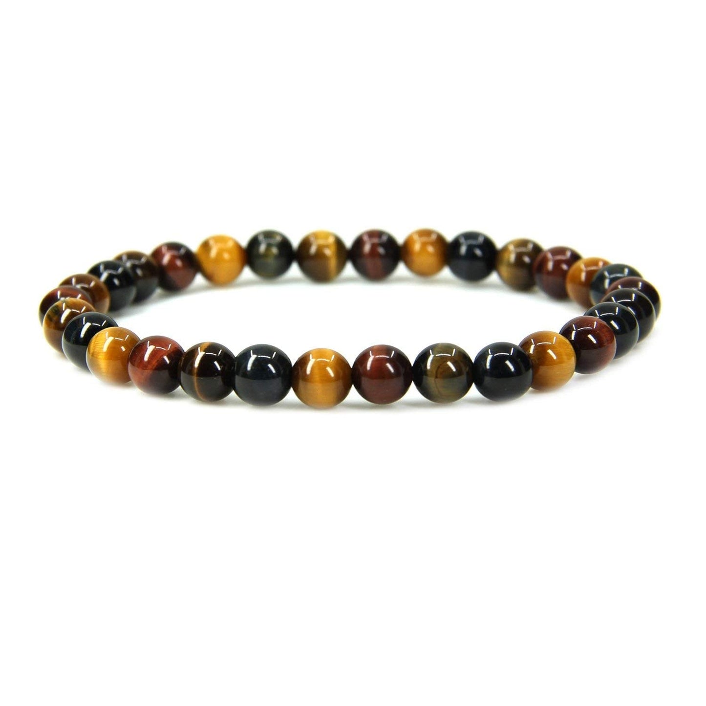 Natural AA Grade Multicolor Tiger Eye Gemstone 6mm Round Beads Stretch Bracelet 7 Unisex