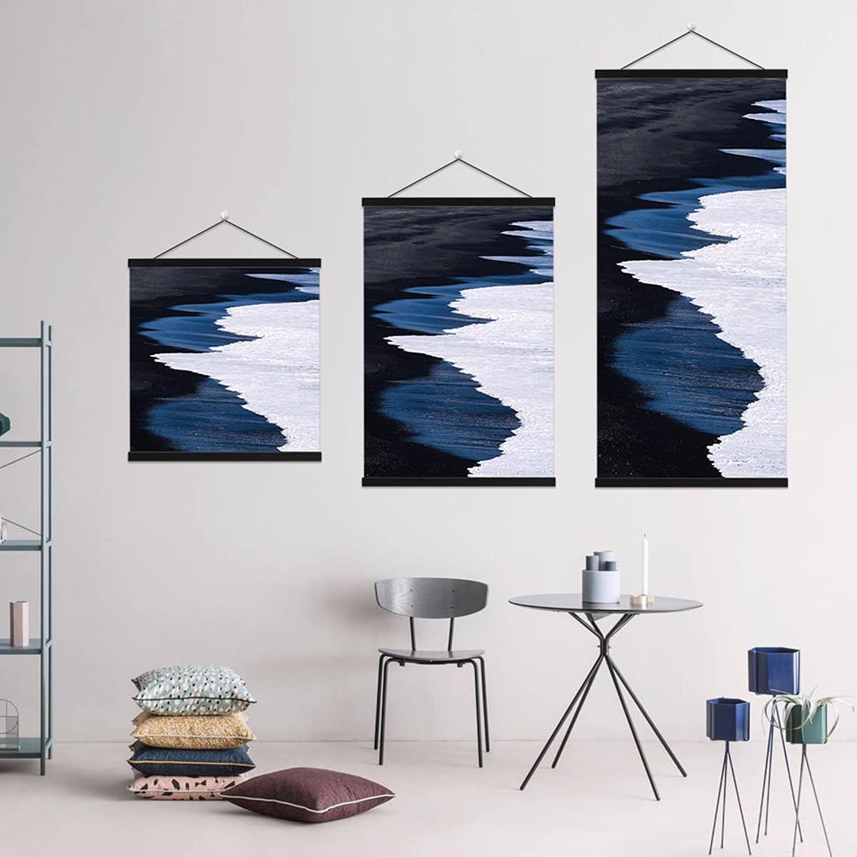 Ywlake Magnetic Poster Hanger, 33x24 33x23 33x50 Poster Frame Wood Wooden Magnet Print Posters Dowel Scroll Hanger Hangers Hanging Kit for Walls Map Canvas Artwork (Black, 33")