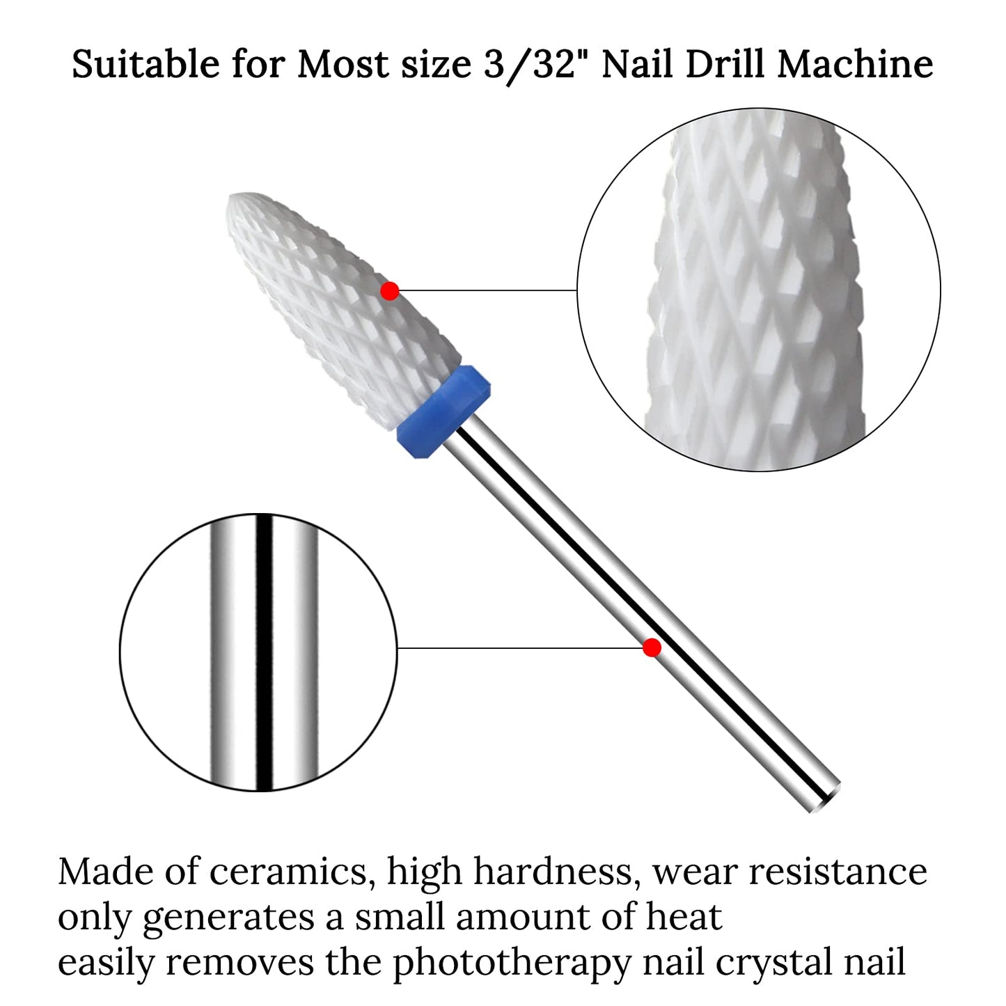 Ceramic Nail Drill Bits 10Pcs- 3/32 Drill Bits Set for Acrylic Gel Nails Professional Cuticle Remover Crystal Nail Extension Nai