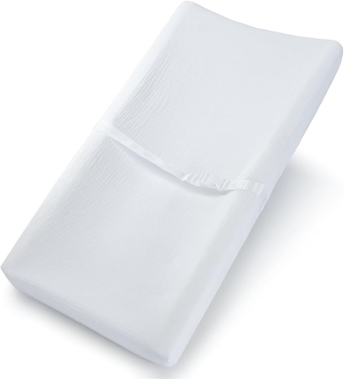 Comfy Cubs Muslin Fitted Changing Pad Cover - Soft, Breathable & Washable 100% Cotton Fitted Sheet for Baby's Comfort - Universal Fit for Flat & Curved Baby Changer Pad - White