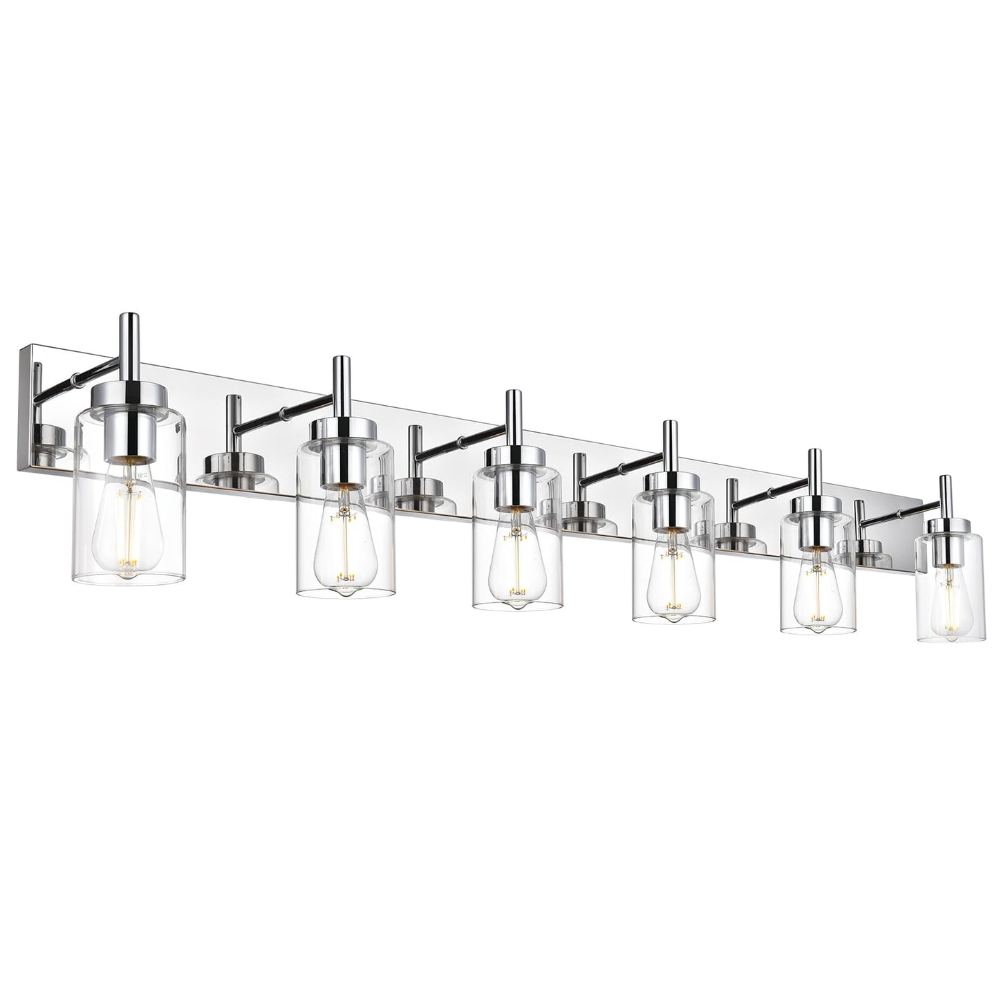 VINLUZ Bathroom Vanity Light Chrome Finished 6 Light Vintage Wall Sconces Model 1810-6W-18 with Clear Glass Shade