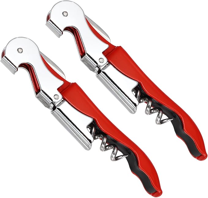 uxcell 2 Pcs 4.8" Stainless Steel Wine Opener, Waiter Corkscrew Professional Wine Key Bottle Opener with Double Hinged Foil Cutter for Bar Servers Waiter Bartender and Home, Red