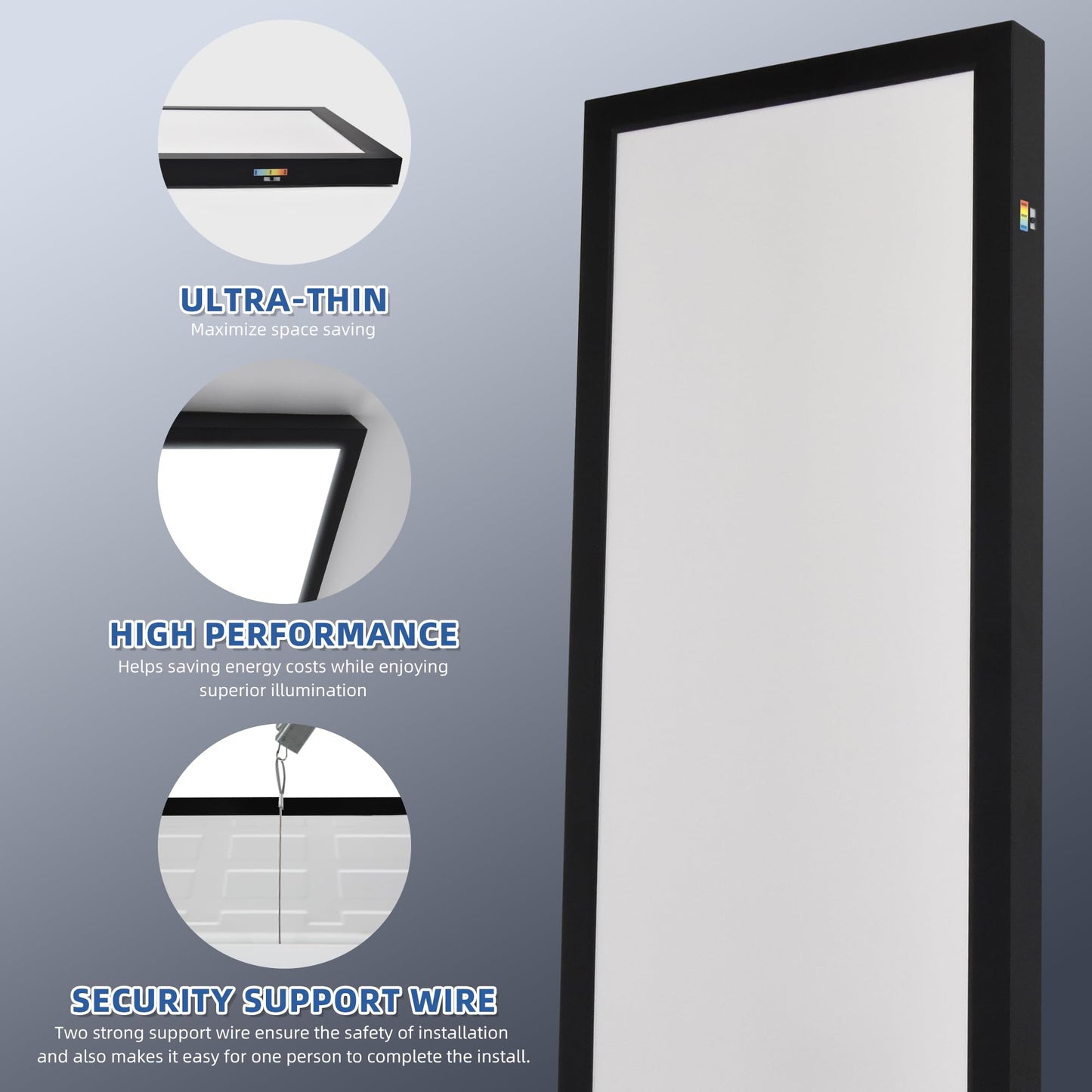 hykolity LED Flat Panel Light 1x4 FT 4800lm Dimmable 3000K/4000K/5000K Metal Black Model IPN2-1040