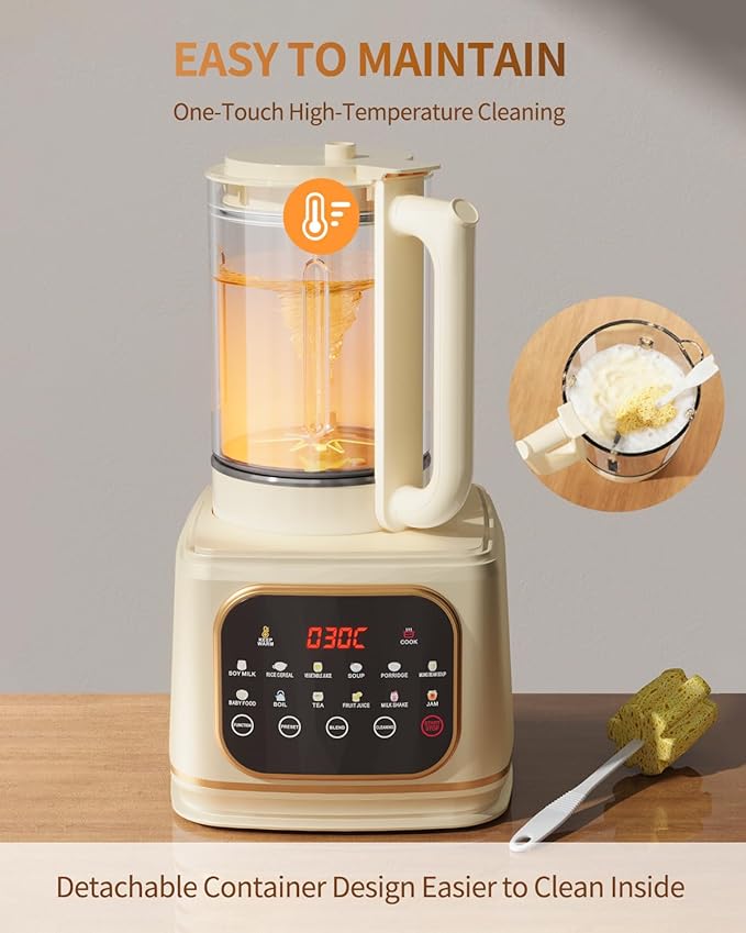 13-IN-1 Multifunctional Ultra Silent Cooking Blender with Soundproof Shield | 60oz | 24H Preset & Kee Warm for 6 Hours| Makes Smoothie, Soy Almond Milk, Juice, Soup, Porridge, Boil, Tea, Jam etc