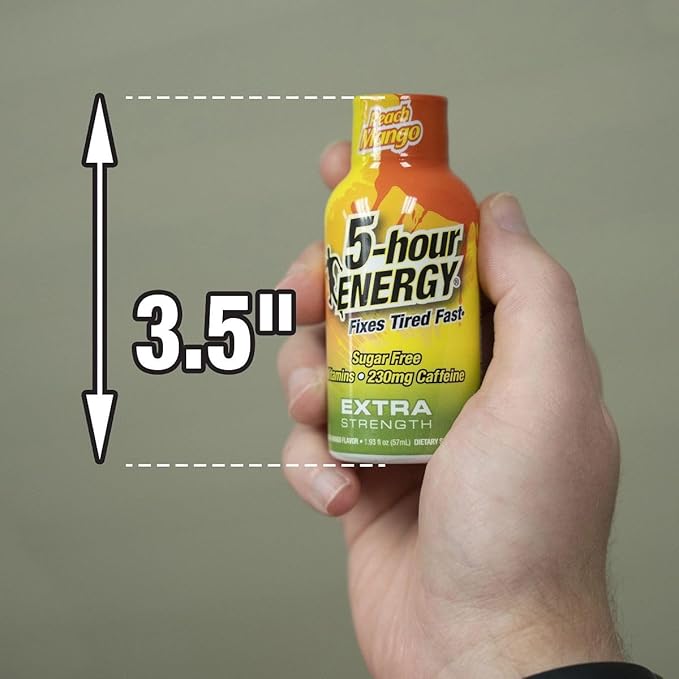 5-hour ENERGY Extra Strength Energy Shot, Peach Mango Flavor, Zero Calories & Sugar-Free 230 mg Caffeinated Shot, Amino Acids & B Vitamins, Dietary Supplements, 1.93 oz., 30 Count