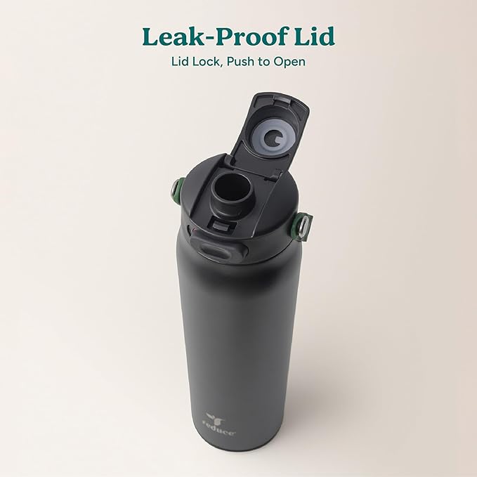 REDUCE Aura Vacuum Insulated 26 oz Water Bottle - Leak-Proof & Chug Spout for Quick Hydration - Keeps Drinks Cold for 30 Hours - Removable Handle for Travel or Gym - Soft Sit Base - Phantom