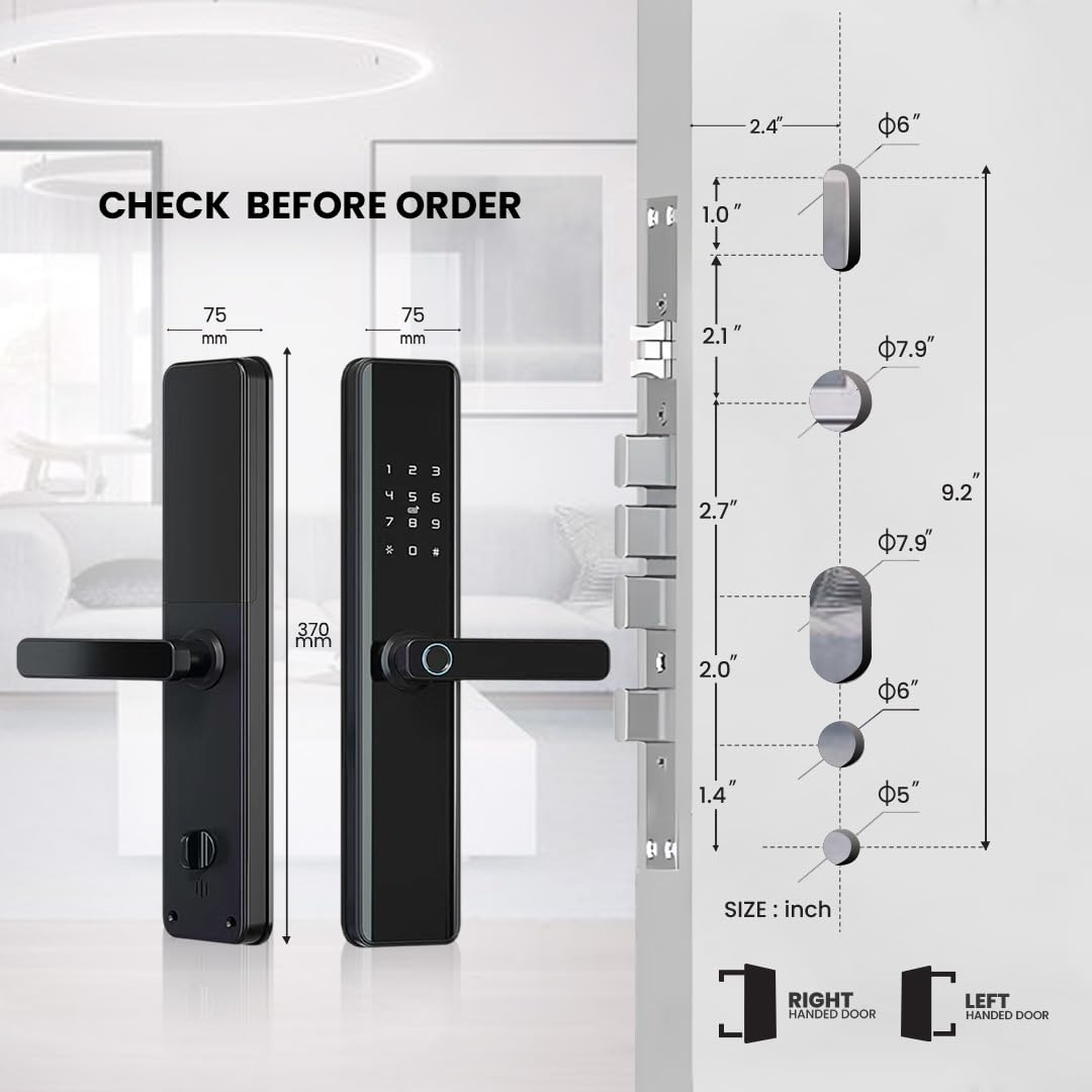 Smart Door Lock with Handle |Touchscreen Keypad & Doorbell | Keyless Entry (Fingerprint, Passcode, Key Access & WiFi Tuya App Control), Alexa, Waterproof, Electronic Deadbolt for Front Doors, Black