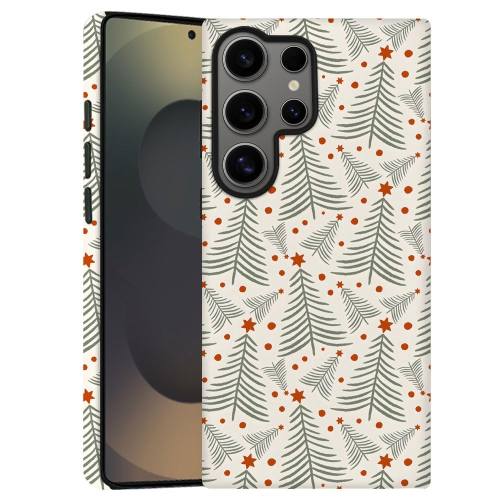 TnXee Case for Samsung Galaxy S25 Ultra,Christmas Green Red Tree Star Pattern Phone Case Drop Resistant Frosted 2 in 1 Solid Dua