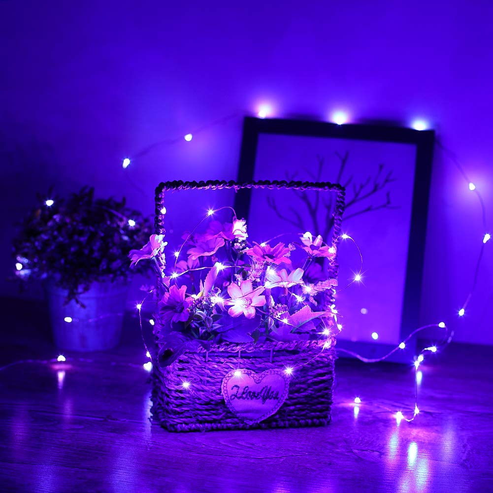 YKB Fairy String Lights - 6 Pack Battery Operated - 3.3ft Silvery Copper Wire - Purple - Model SO01-SSL-0506PP