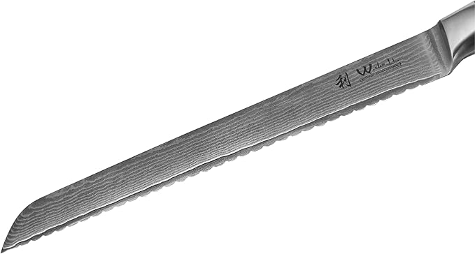 Wakoli EDIB Damascus Bread Knife – 9.1-Inch Long Serrated Blade | Japanese Style Kitchen Knife Made from 67-Layer Damascus Steel with VG10 Core | Ergonomic Pakkawood Handle | Premium Knife in Gift Box
