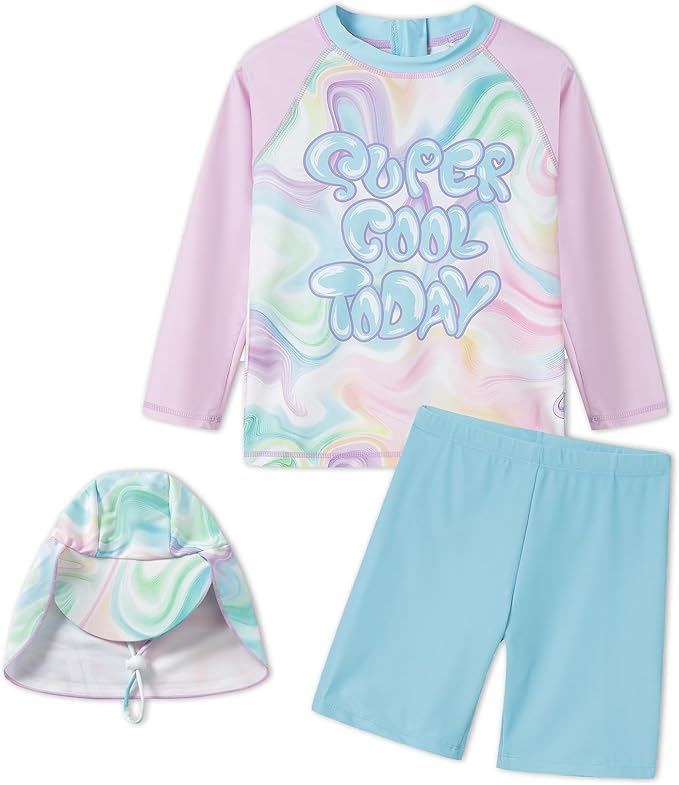 LittleSpring Girls Two Piece Swimsuits Long Sleeve Rash Guard Set UPF 50+ Swimwear 1-10 Years