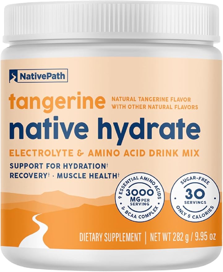 NativePath Native Hydrate, Zero Sugar, Electrolytes Powder with BCAAs, Tangerine Hydration, Keto & Paleo Friendly, 30 Serv...