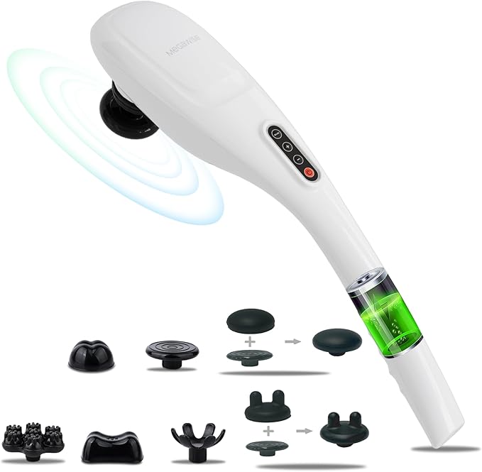 MEGAWISE Cordless Handheld Back Massager w/Rechargeable 3200mAh Battery, 5 Speed and 5 +2 Massage Nodes with Hard, Medium ...
