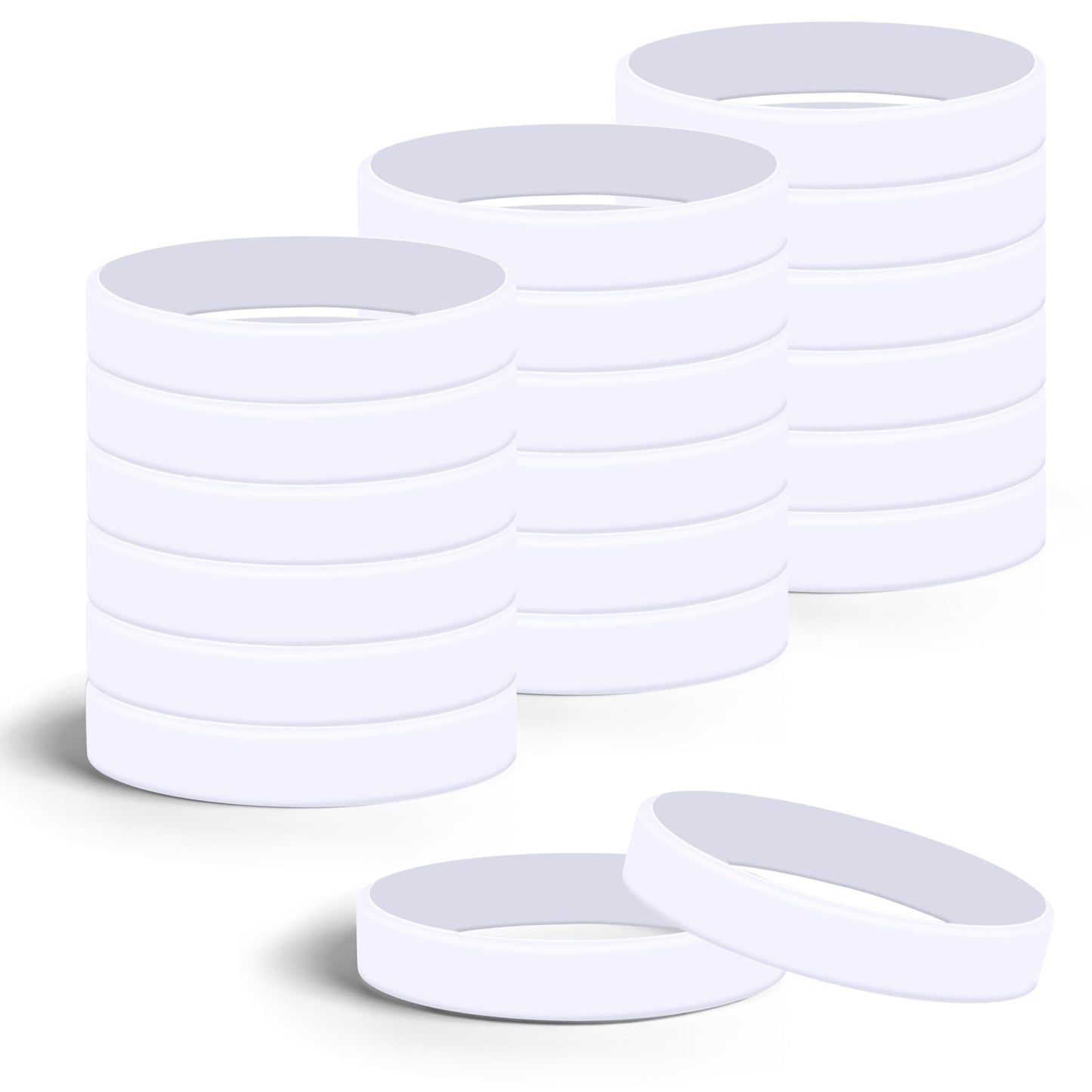 Lesnala 24Pcs White color blank silicone bracelet Solid color rubber wristbands Stretch wristbands for events Men Women Teen Gam