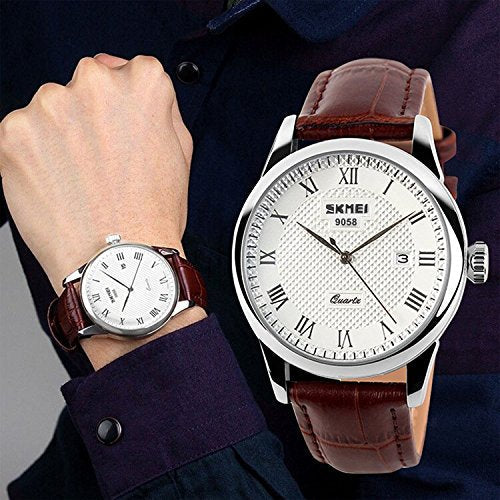 Mens Leather Band Quartz Watch, Men's Analog Business Working Roman Numeral Casual Waterproof Watches with Calendar Date D...