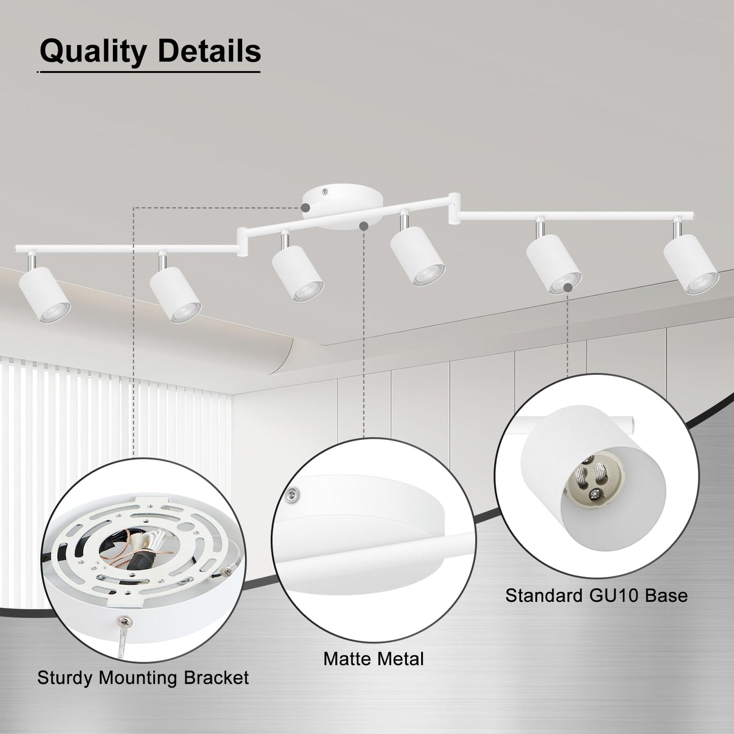 Auquee 6 Light Track Lighting Fixtures Ceiling  Matte White Kichen Track Lighting Fixtures With Rotatable Light Heads  Foldable Lamp Arms  Modern Led Track Lights For Kitchen/Hallway  No Gu10 Bulb