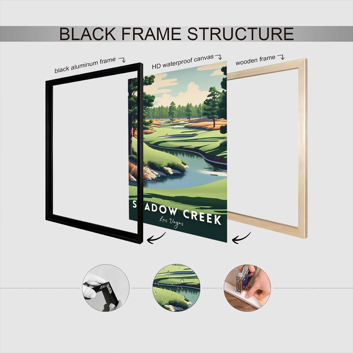 Retro Golf Course Poster Shadow Creek Court Travel Canvas Wall Art Golf Sports Lover Pictures Prints Painting For Living Room Bedroom Office Wall Decor 24x36in Wframed