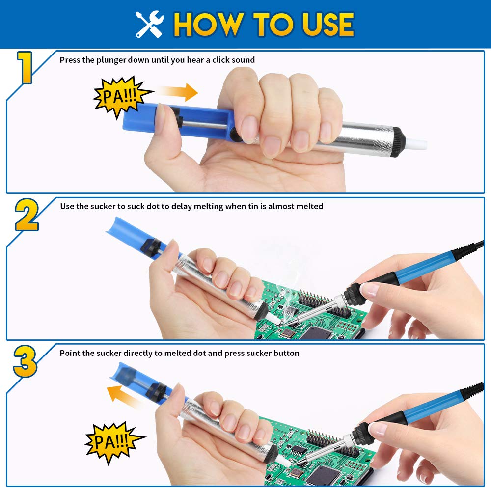 Teenitor Solder Sucker Desoldering Vacuum Pump Solder Removal Tool 3pcs/Pack Desoldering Pump Soldering Sucker Tool